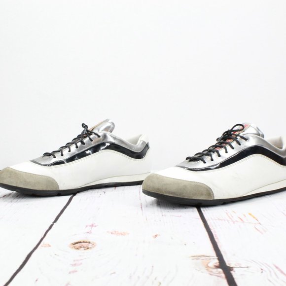 Prada White Leather Lace Up Low Top Casual Sneakers Shoes Size 8 - Picture 2 of 9